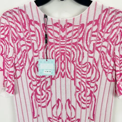 Ming Wang Jacquard Knit Dress Pink Floral Placement Printed A Line XS NWT