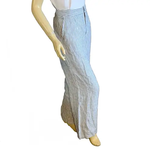 Tahari BLUE & WHITE STRIPED LINEN WIDE LEG TROUSERS (10)
