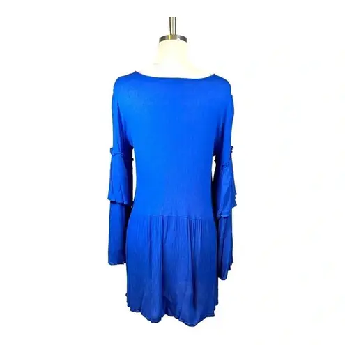 TIERED LAYER BABYDOLL DRESS BRIGHT BLUE TUNIC RAYON WOMEN'S SIZE SMALL