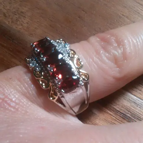 Mozambique Garnet and White Zircon Brass Ring (Size 5)