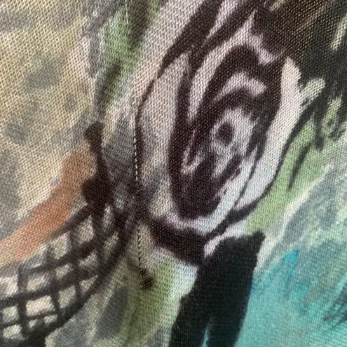 None Sarong Scarf Bright Turquoise Black Rose Floral Fringe Boho Gypsy Colorful