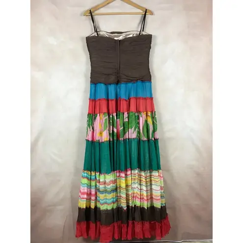 Strapless Silk Floral Beaded Chiffon Patchwork Boho Maxi Dress M/L Size undefined