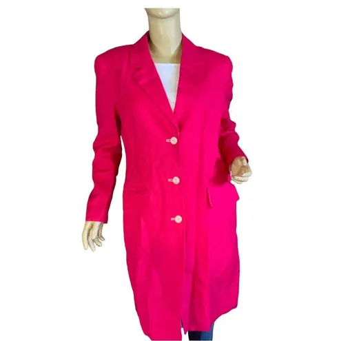 COURTENAY VINTAGE 1980'S PINK LINEN BLEND KNEE LENGTH BLAZER JACKET (10)