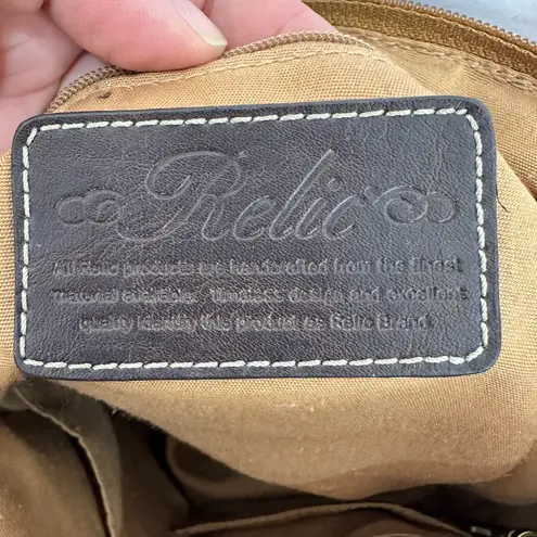 Relic Embossed Crossbody Bag Brown Faux Tooled Leather Western Boho Rustic 70s