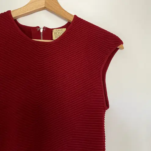 Torn By Ronny Kobo women's L midi bodycon bandage knit dress high neckline red