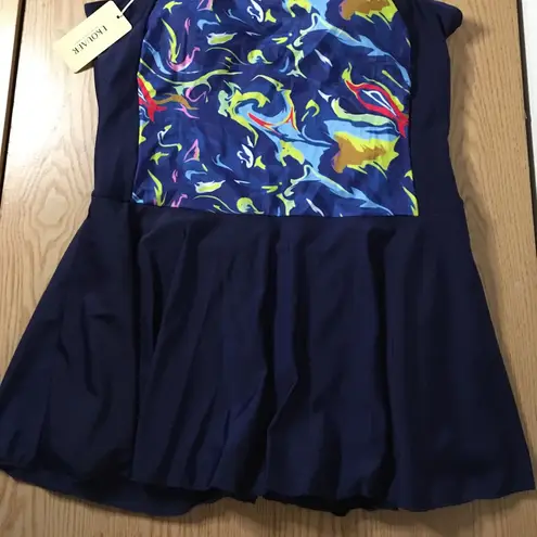 B44 New Women’s Ekouaer Swim Dress Ruched Front Navy Size XXLarge Blue