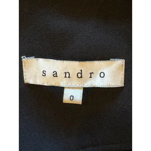 Sandro Black Crew Neck Short Sleeve Lace Trim Exposed Zipper Blouse Size 0