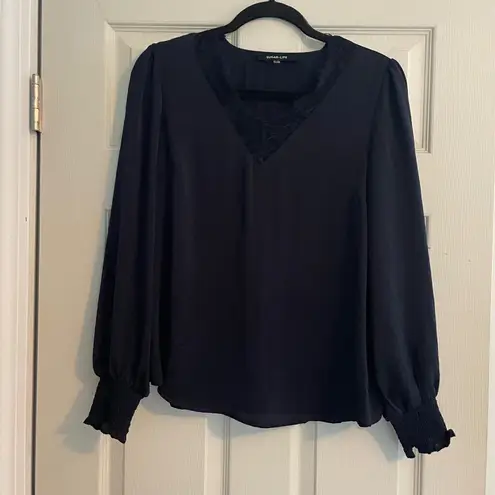 Sugar Lipz Black Lace V Neck Long Sleeve Blouse M Whimsigoth Goth Dark Academia Size M