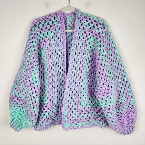 New Handmade Crochet Cardigan Open Front Sweater Premium Acrylic OS Purple Size undefined