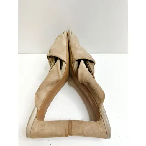 Caslon Sandals Womens Size 9 Taupe Leather Open Toe Crisscross Straps Block Heel