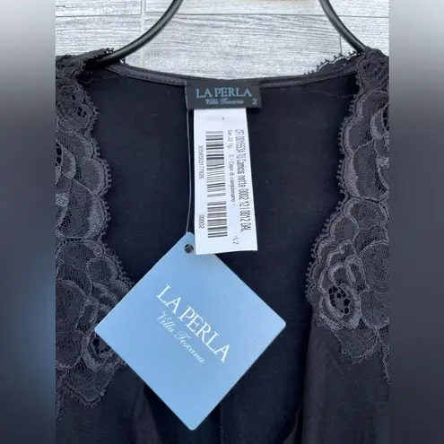 La Perla Villa Toscana Nightgown Black Cotton Lace Trim size small NWT