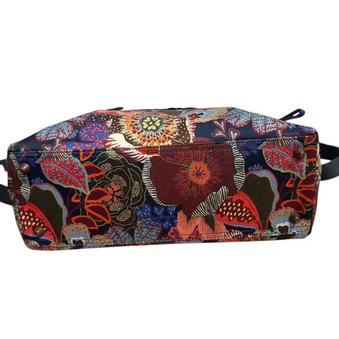 Oilily Floral Print Tote Bag Mixed Pattern Top Handle Crossbody Multicolor 12x11 Blue