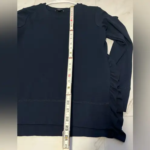 Stella & Dot Navy long sleeve ruffle side slit hem top shirt size small