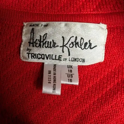 Vtg 1980s Arthur Kohler Red Ribbed Thick Knit Double Breasted Sweater Jacket 16