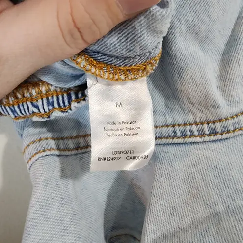 We Wore What NEW Cropped Light Wash Denim Women Medium 1/2 Sleeve Revolve Top