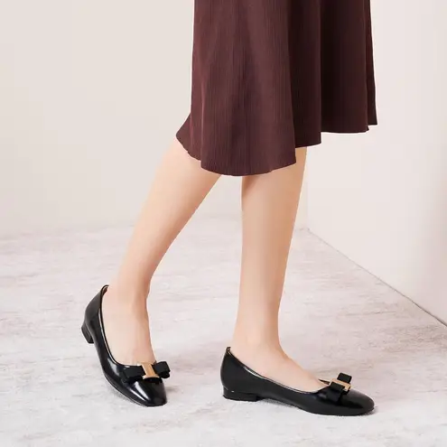 Caparros NWT C.Paravano Black Leather Ballet Flats w/ Bow & Buckle Sz 8