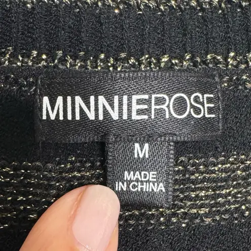 Minnie Rose Black and Gold Golden Horizon Striped Top Blouse Size Medium