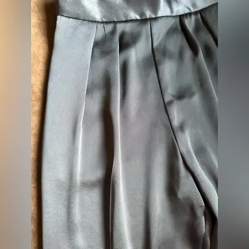 Black No Tag Satin Straight Leg Pleated In Front Elastic Waist Dress Pants Sz 8