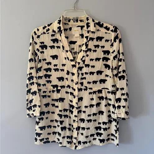 Anthropologie  Maeve Woodland Walk Black Bear Print Shirt size 6
