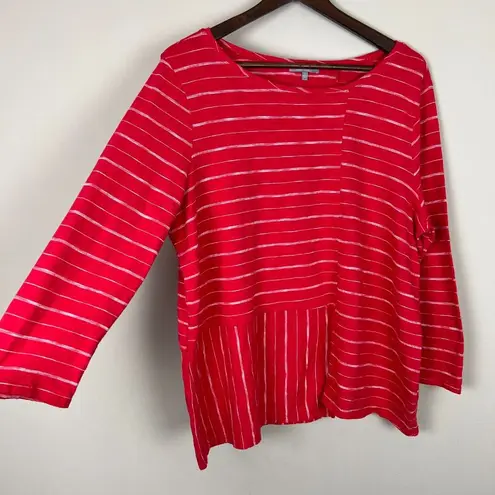 Habitat Top Womens Large Red Stripe Asymmetrical 3/4 Sleeve Clothes To Live In L