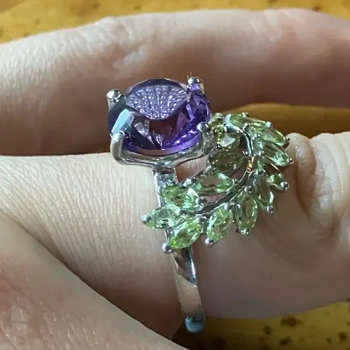 Artistic Rose De France Amethyst Peridot Sterling Silver Ring Size 7 Purple