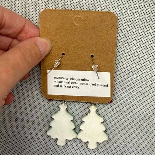 Handmade Red Bow Christmas Tree Earrings