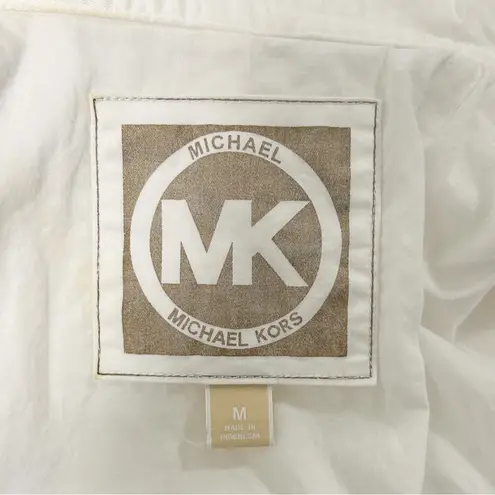 Michael Kors MK White Gold Tone Studded Zip Up Elastic Waistband Jacket Medium