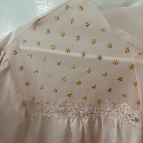 VTG Sheer Pink Coquette Lace Embellished Fairy Babydoll Y2K Bow Open Blouse S/M Size M