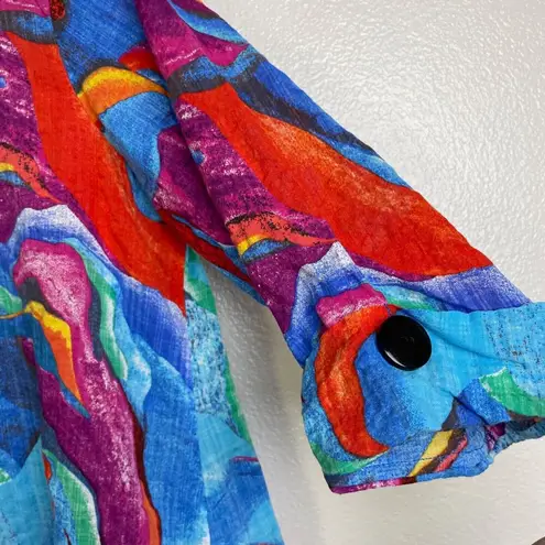 Yushi Blue Tunic Top Womens Small Abstract Multicolor Art to Wear Colorful Fun Purple Size M