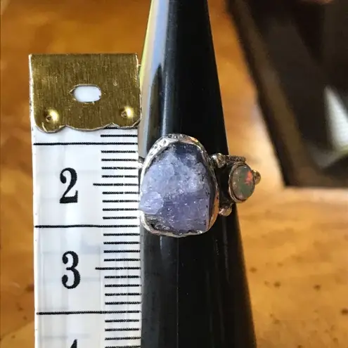 Natural Tanzanite Ethiopian Opal Sterling Silver Ring Size 5