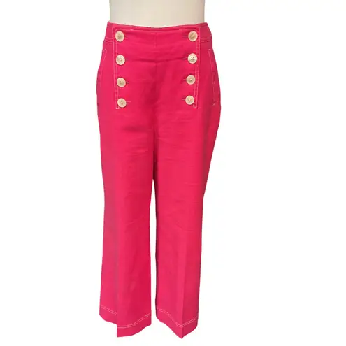J.Crew  Peyton Sailor Button Front Lined Wide Pants in Stretch Linen Pink Size 8