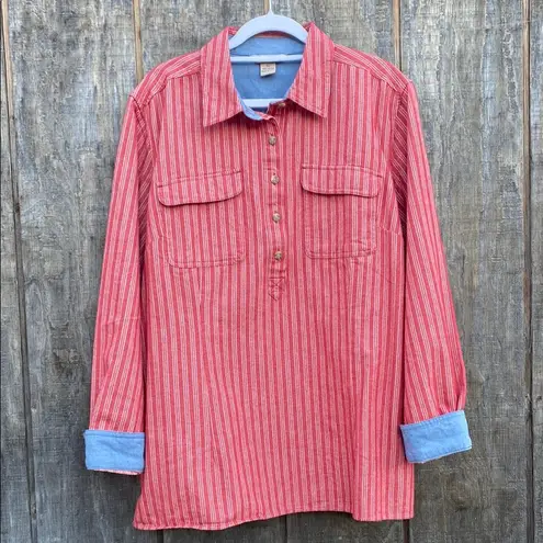 Duluth Trading Co Red Button Down Shirt with Collared Design Size XL