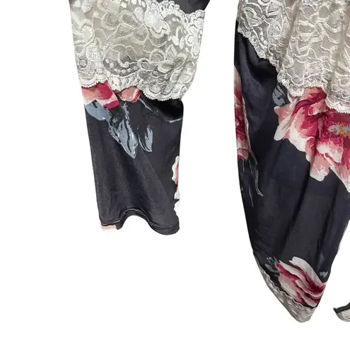 Sweet Rain 2X Sheer Floral Lace Trim Kimono Cardigan Black Pink Boho Romantic