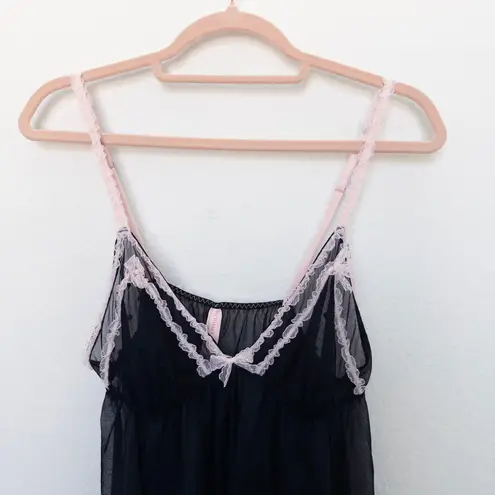 Victoria's Secret Y2K  Womens Babydoll Cami Top Size L Black‎ Mesh Lace Coquette