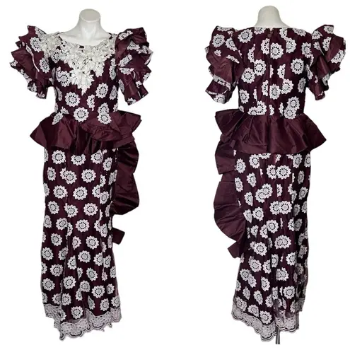 HANDMADE Lace African Style Formal Top Skirt Burgundy White Hand Crafted Size M