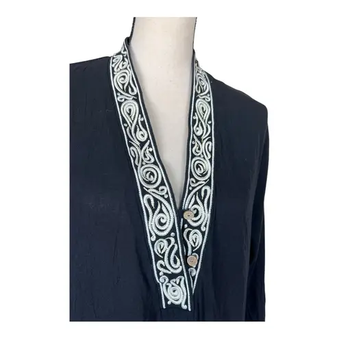 Oscar de la Renta Black Maxi Caftan Dress with White Accents Size L