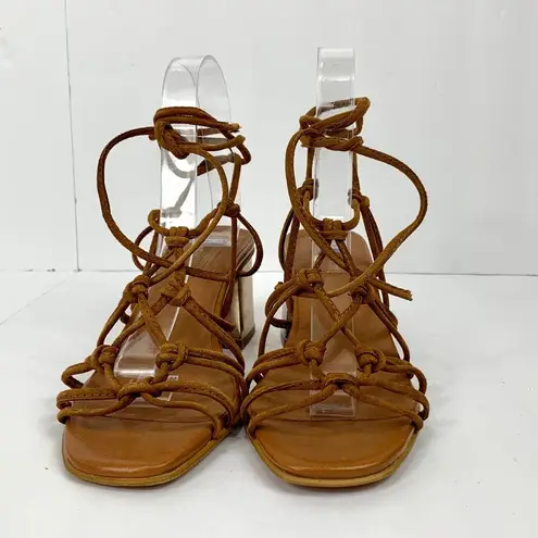 Topshop  Suede Lace Wrap Gold Block Heel Sandal - Image 2