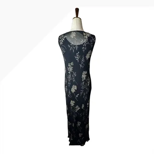 April Cornell Dress Women Large Black Floral Embellished Cowl Neck Maxi Vintage