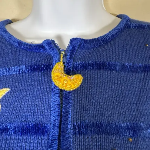 Quacker Factory The Quaker Factory Blue Stars Moon Angels Holiday Women's Zipper Sweater Size M