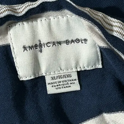 American Eagle boxy cropped polo navy & white stripes XL