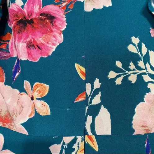 Ny Collection Teal Pink Floral V Neck Dress