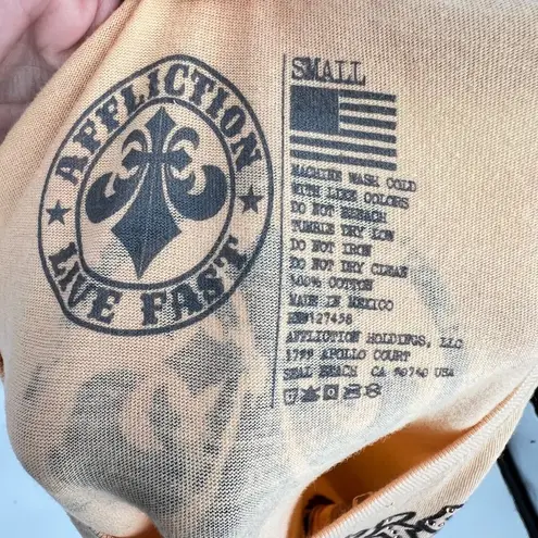 Affliction Cast Iron S/S Tee Tie-Dye Short Sleeve Top Yellow Size Small NWT