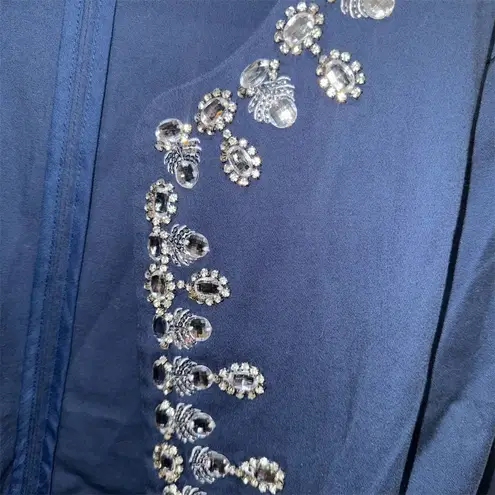 Badgley Mischka Badgley Mischka Women's M Navy Jeweled Embellished Open Front Jacket