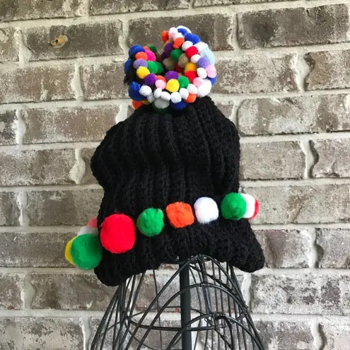 Handmade Black Knit Toboggan Pom Poms Halloween