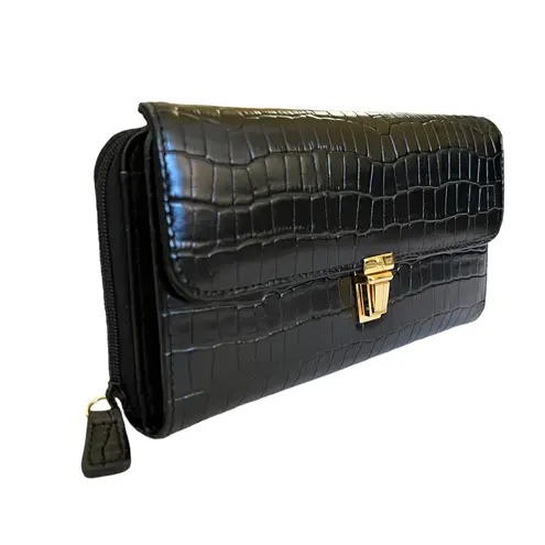 Etienne Aigner NWOT Vintage Black Croc-Embossed Leather Clutch Checkbook Wallet