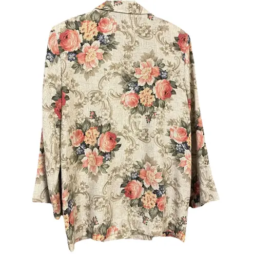 VINTAGE Joanna Blazer Womens Large Floral Tapestry Open 90s Autumn Preppy Pink