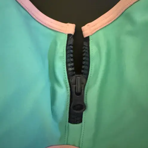 Aerie  Teal Blue & Mint Green‎ Zip Front Swim Bikini Top Bra Size XL