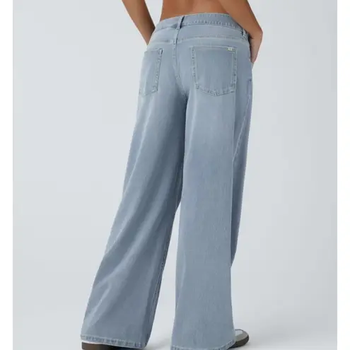 Halara Flex Asymmetric Low Rise Zipper Pockets Baggy Wide Leg Washed Jeans SZ L