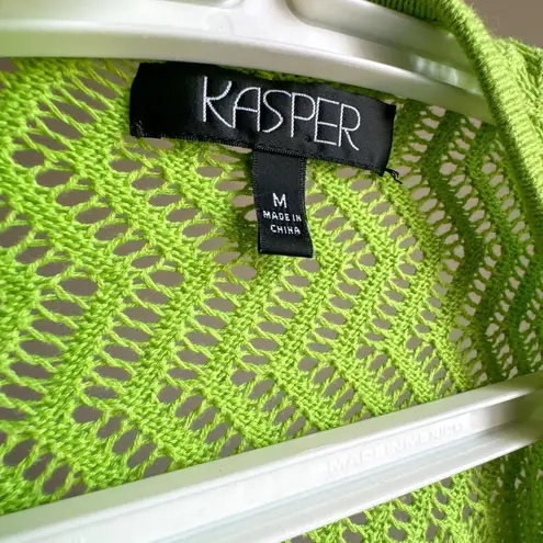 Kasper Open Knit Drape Cardigan Bright Lime Cotton Blend Green Size Medium