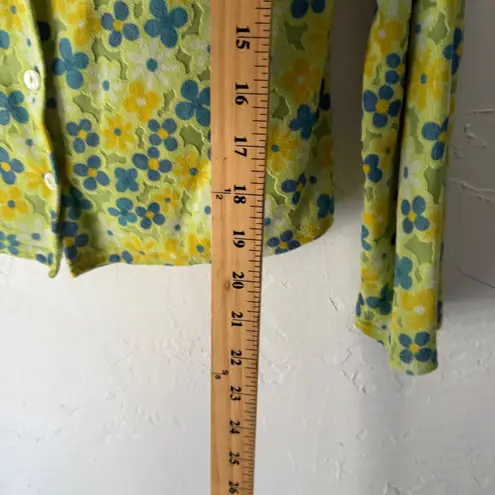 Wanted Clothing Vintage Retro 70s Green Floral Button Up Shirt Groovy Top M Size M